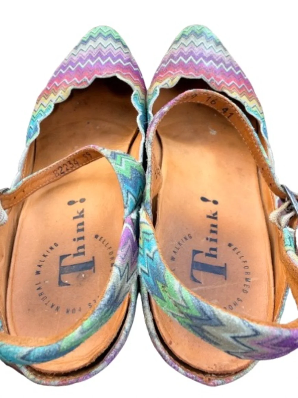 Think! Multicolor Zigzag Slingback Wedge Sandals Scalloped Edge EU 41 US 10